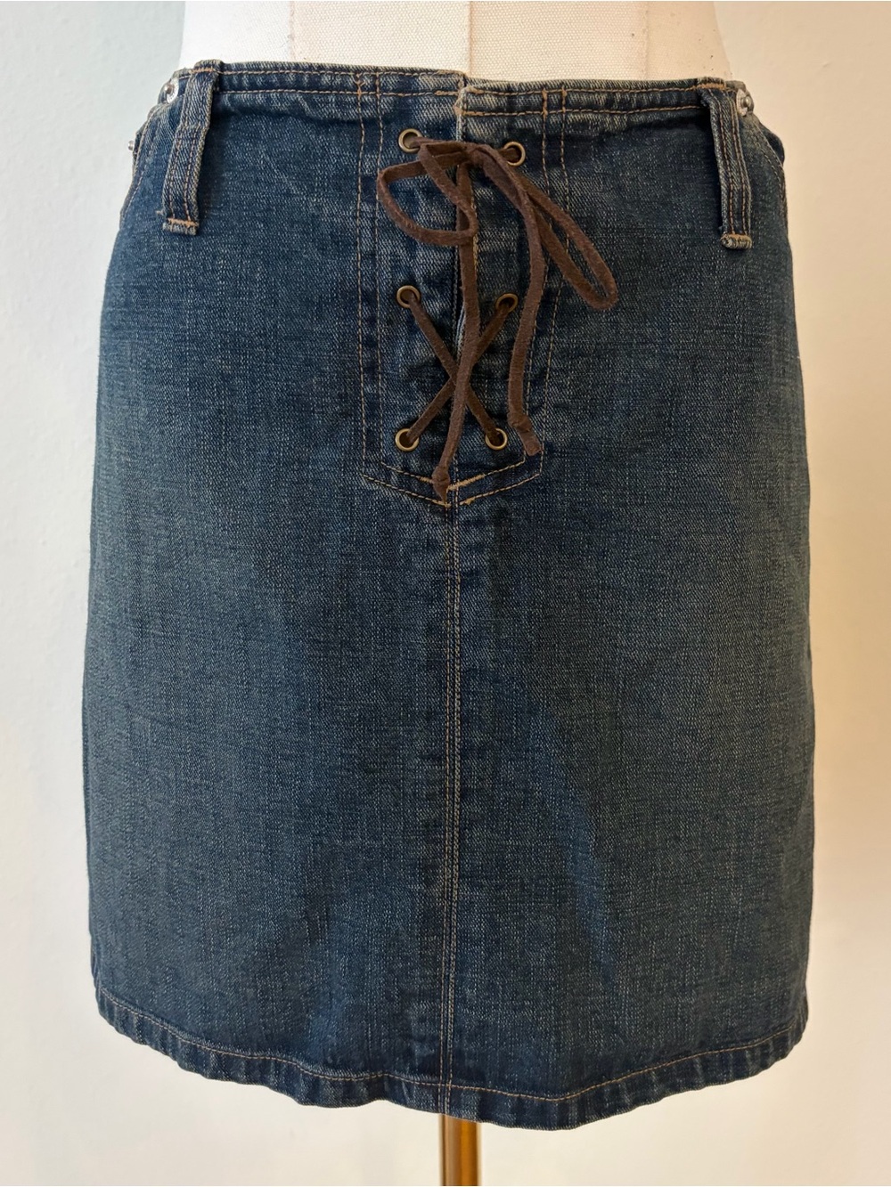 Vintage 2000s Old Navy Y2K Low Rise Lace Up Denim Mini Skirt Size 10 100% Cotton